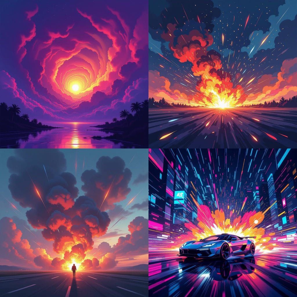 Dramatic Explosion with Bursts of Energy