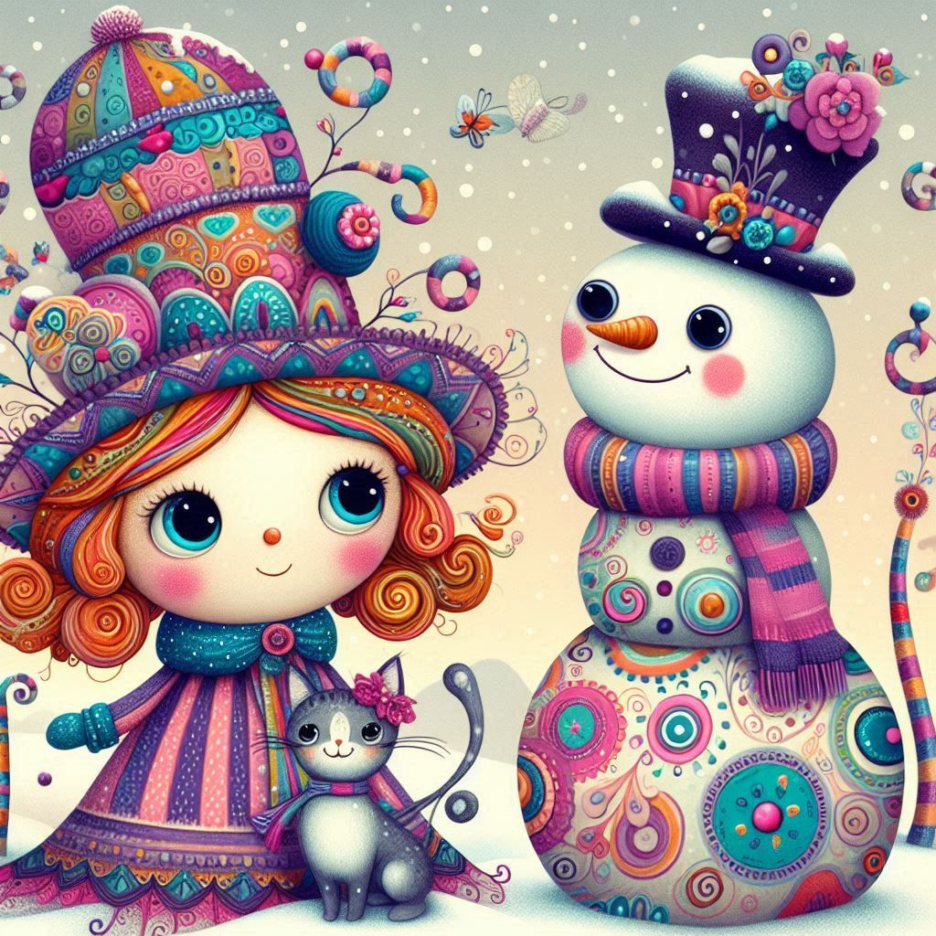 whimsical little girl and cat.