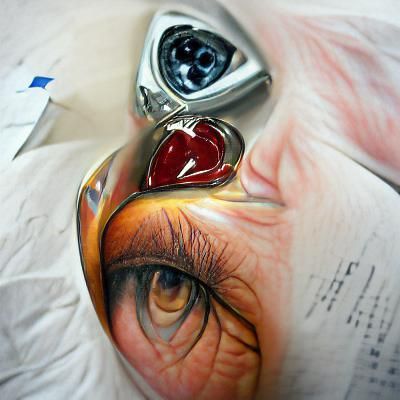 Heart with a detailed eye hyperrealism polished