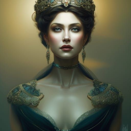 Queen, beautiful woman, fantasy lace gown, head and shoulder...