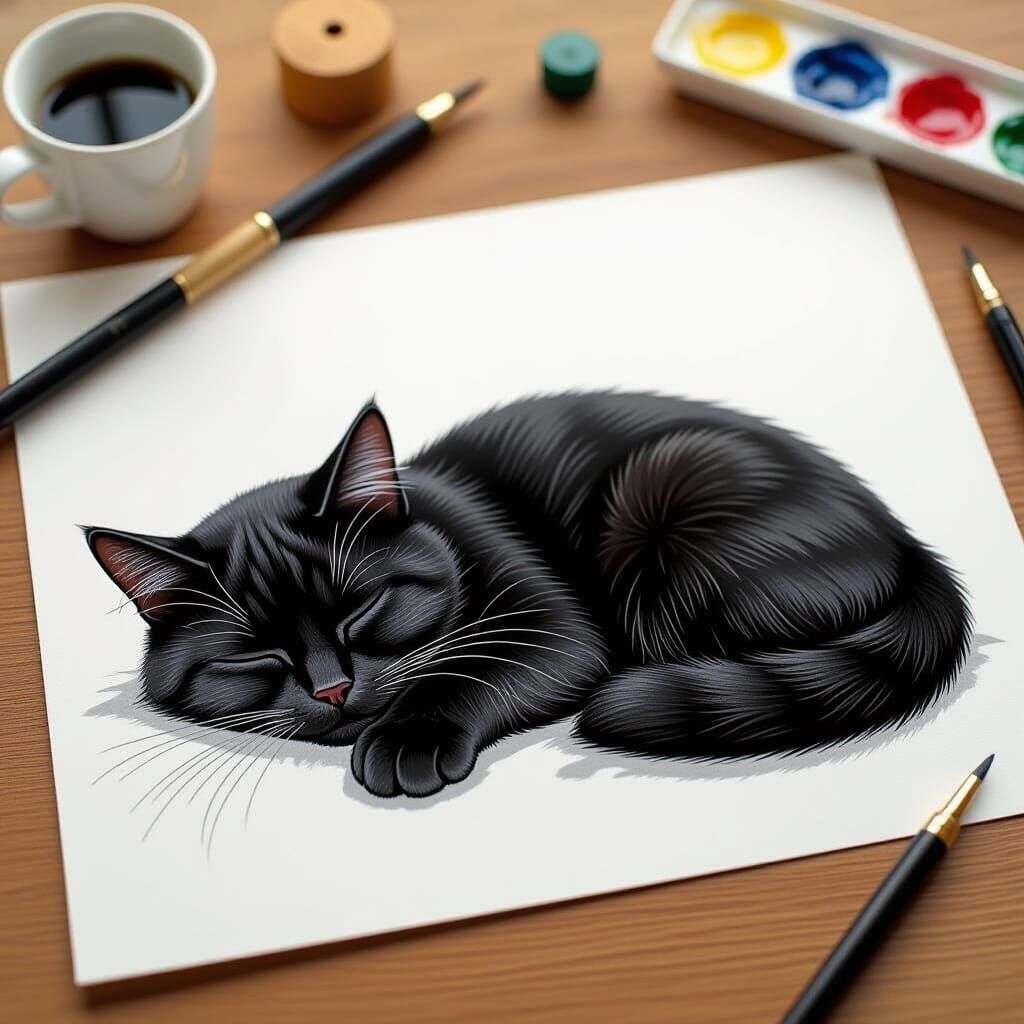 sleeping black cat.   by @Olchap