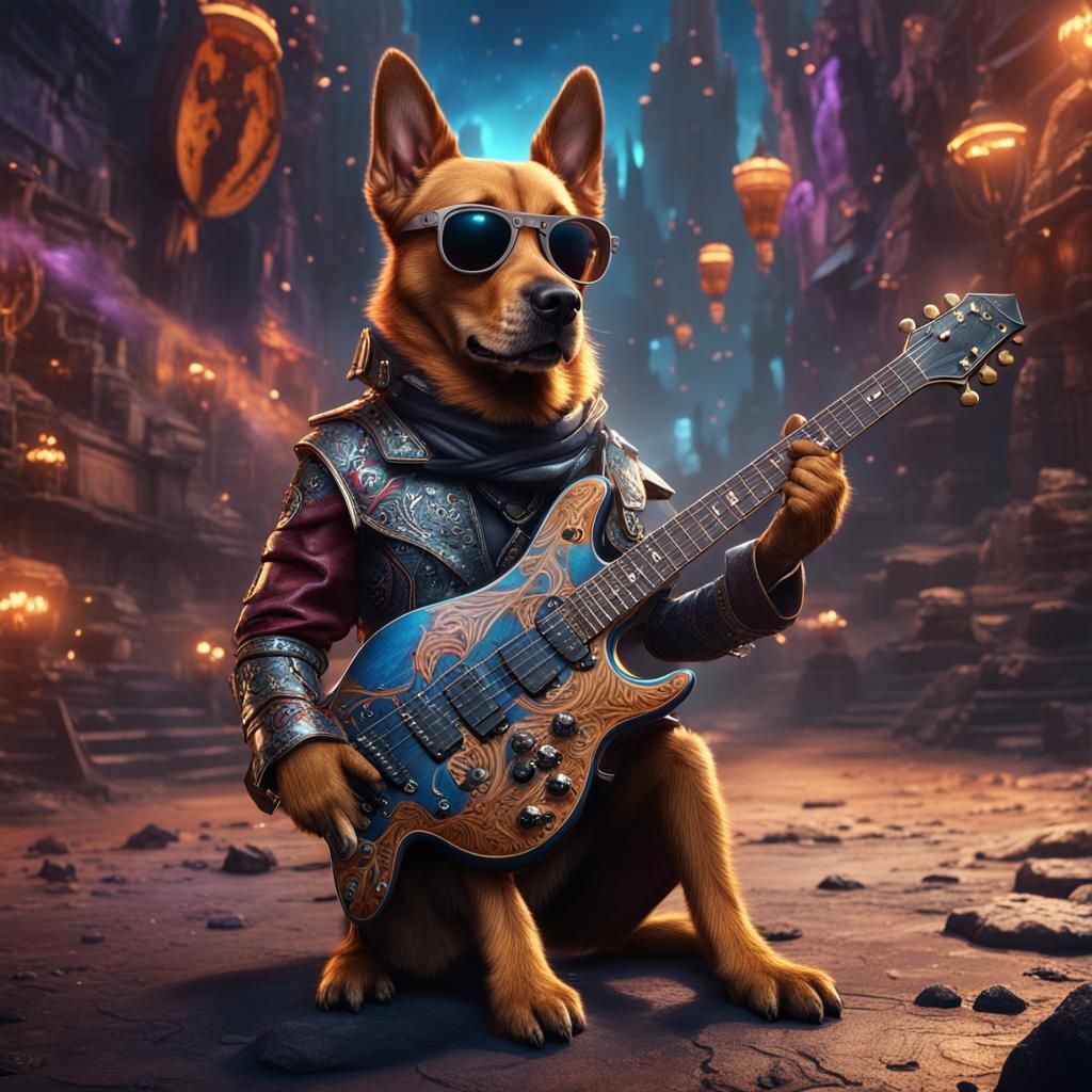 Anthropomorphic dog, rock star