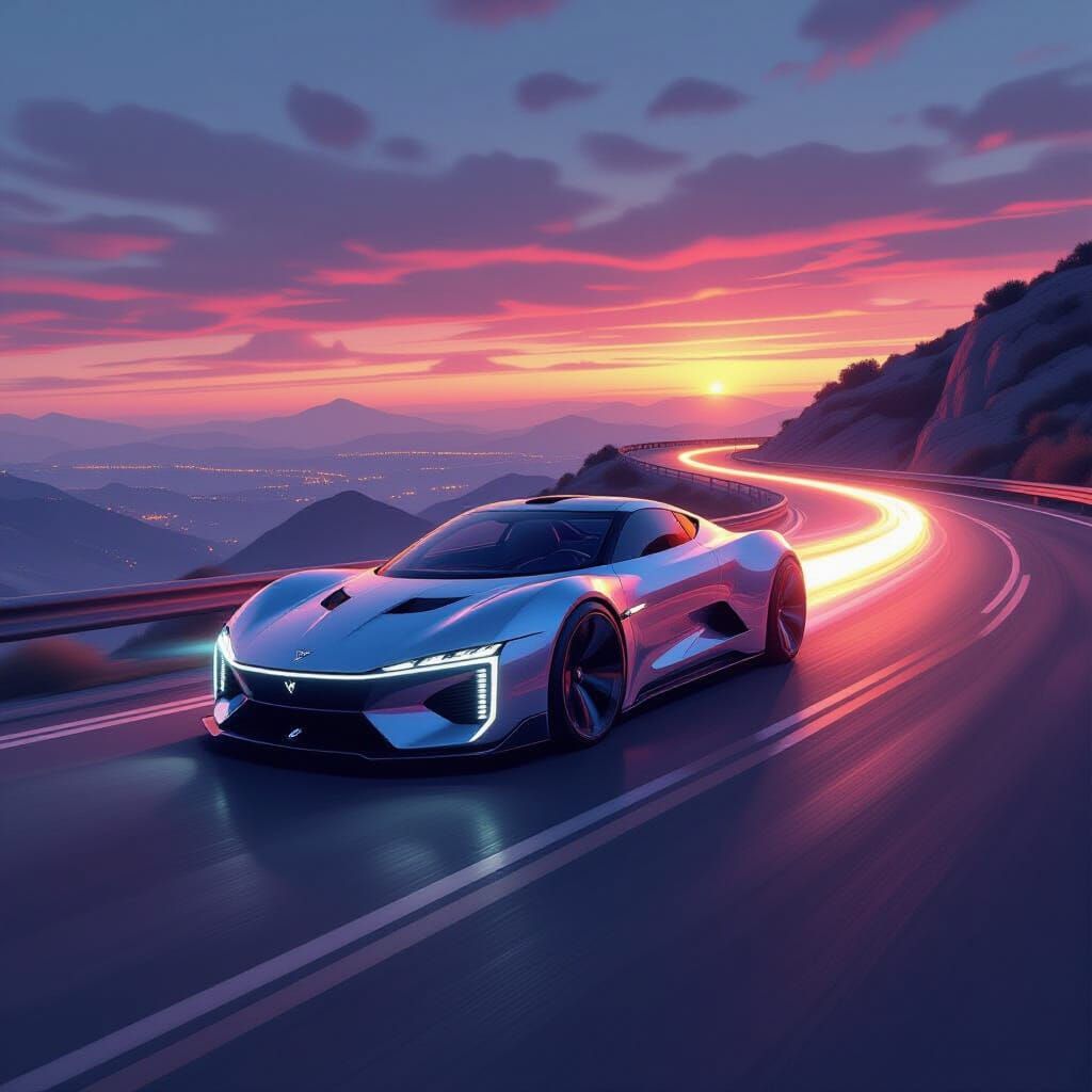 Futuristic Vehicle Speeding Down Winding Road