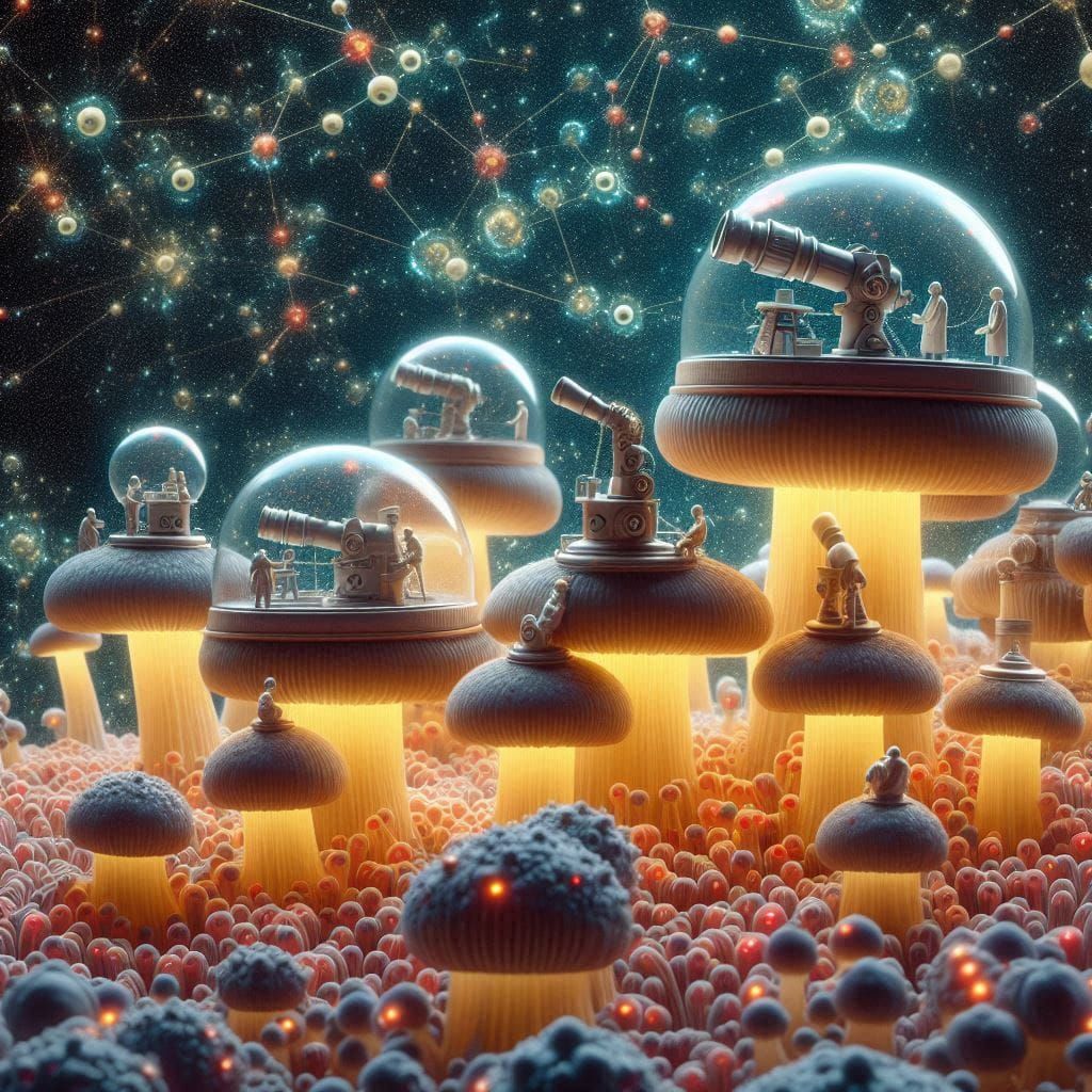 Giant bioluminescent fungus with observatory domes