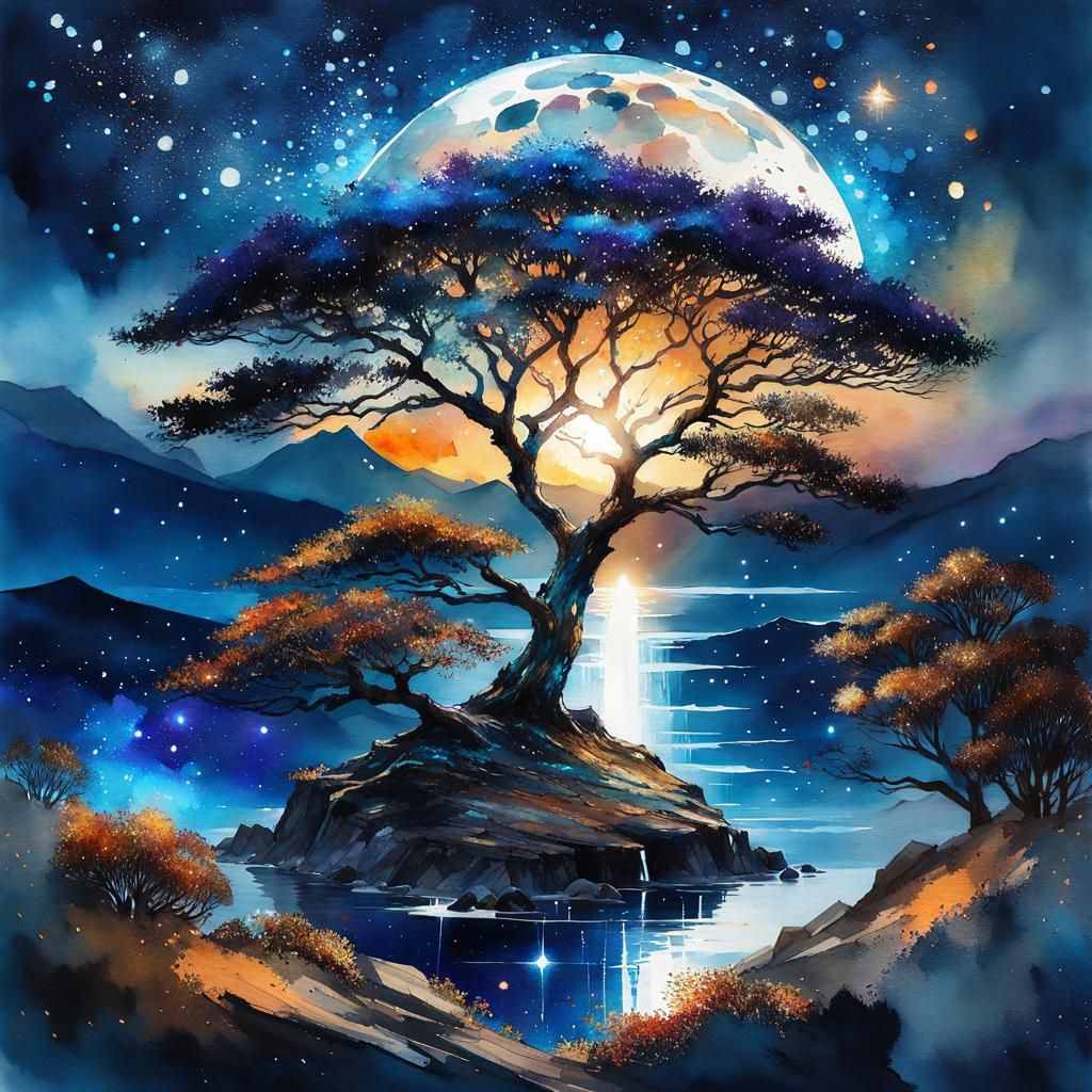 Tree and Moon  by @EveCrowe