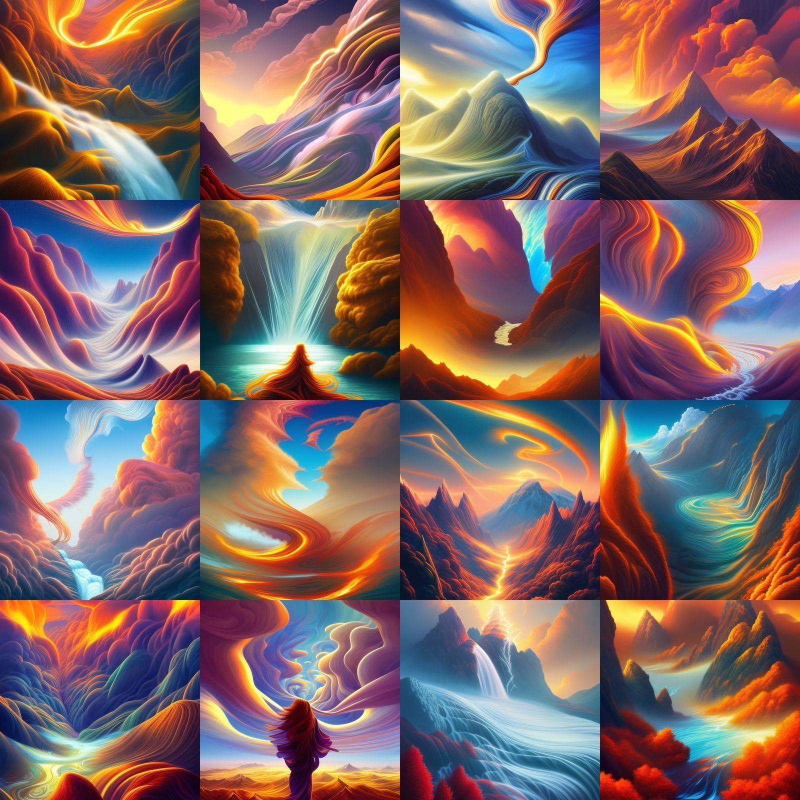 " Wind, Firey clouds, mountains, and silky waterfalls hyperd...