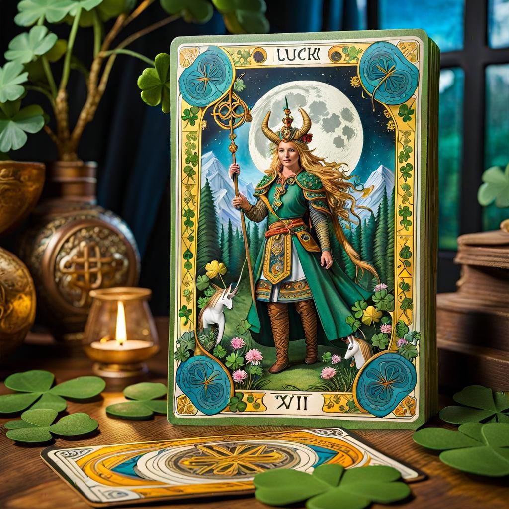 FRAME intricate Tarot cards ((Luck)) Major Arcana Cloverleaf The