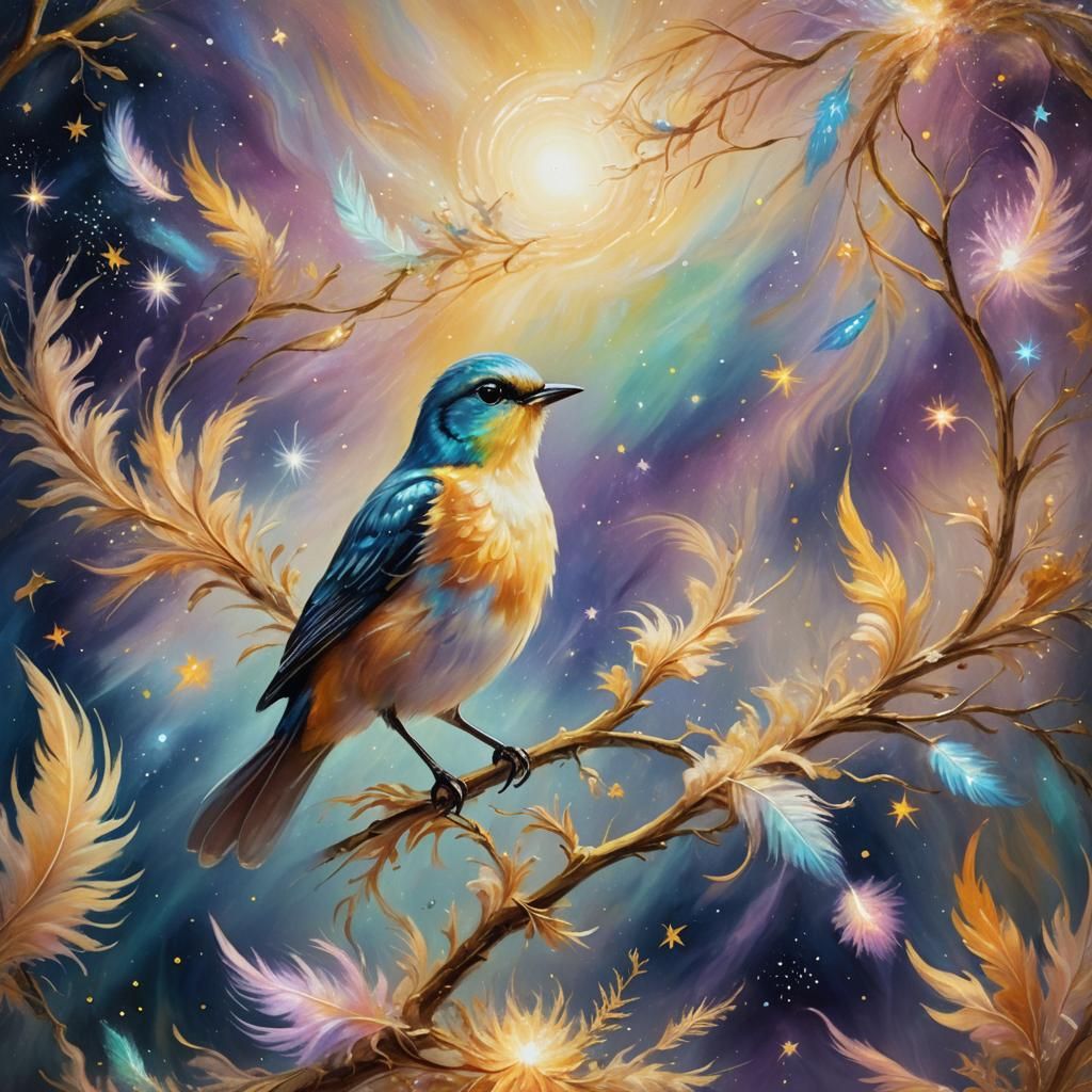 Celestial Bird Song in Ethereal Oil Painting