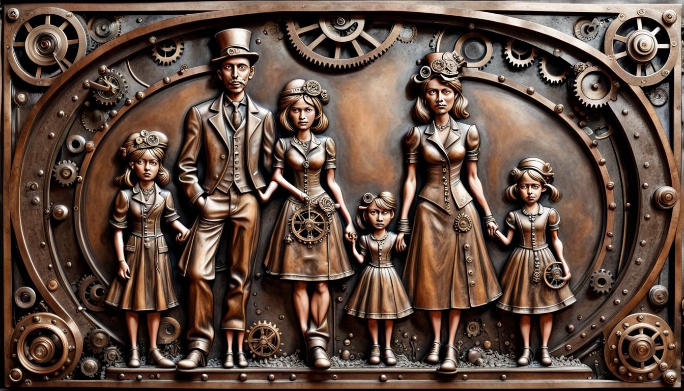 Bas relief of Steam Punk Family Portrait  by @undefined