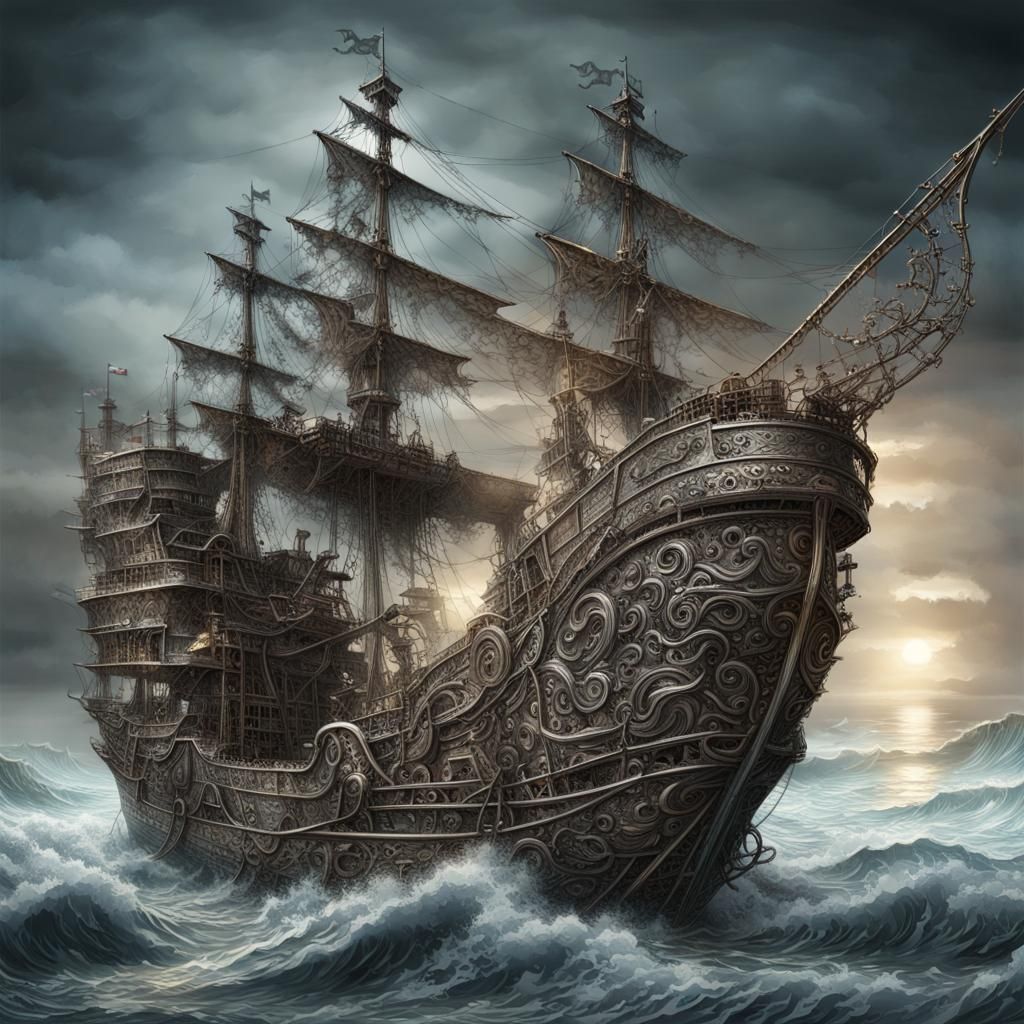 Pirate ship made from metal - AI Generated Artwork - NightCafe Creator