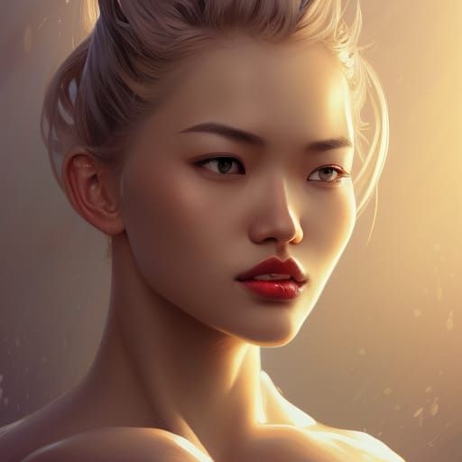 blonde stunning beautiful woman full lips asian-american hai...
