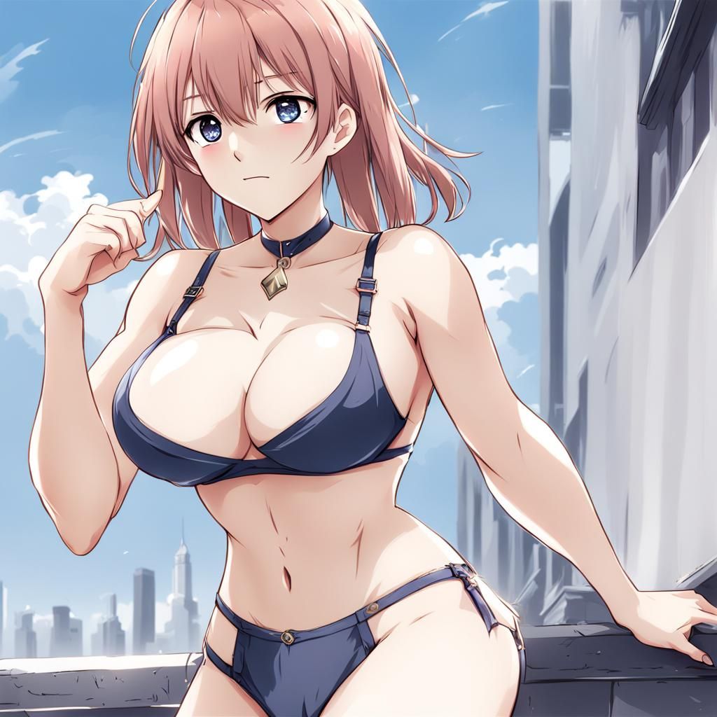 Anime Girl with Big Chest in Manga Style