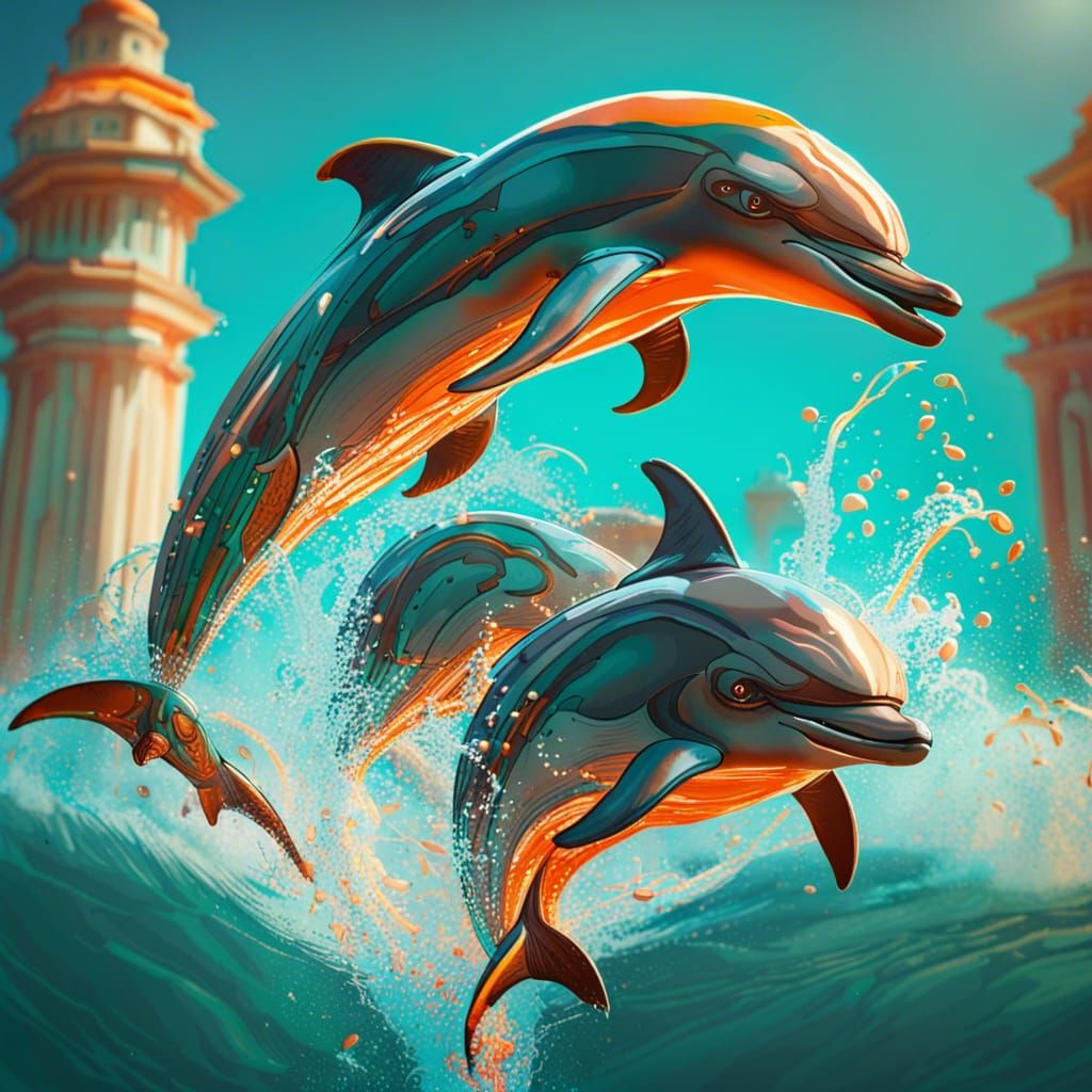 dolphins jumping over the water