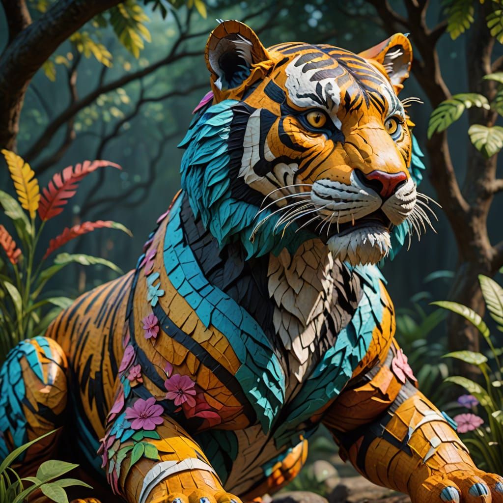 Colourful, papier mache tiger  by @Dorian