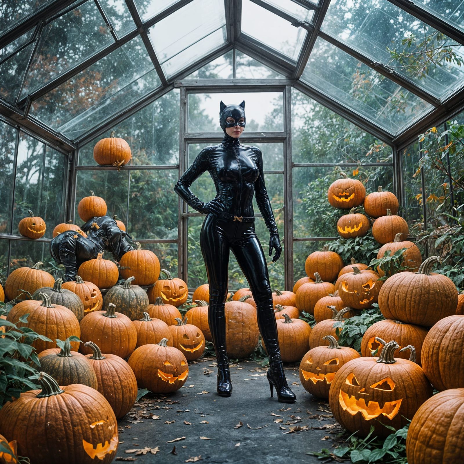 Catwoman in her glashouse full with pumpkins   by @undefined