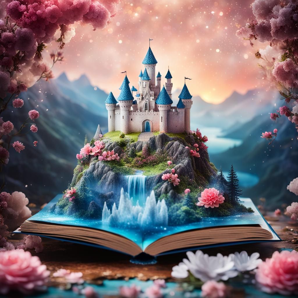 Pop-Up Book Showing a Beautiful Landscape with a Castle  by @AI Art Tutorials