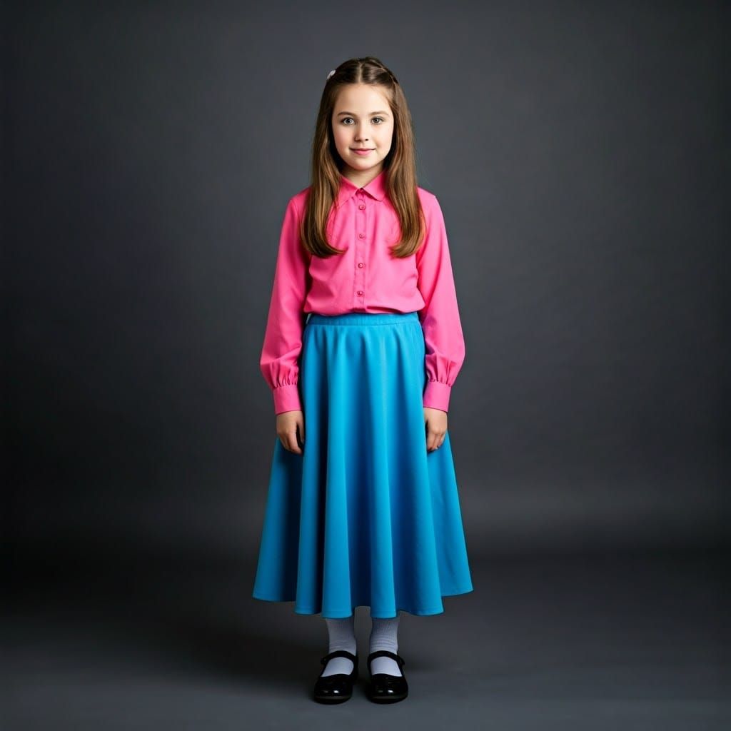 Young Orthodox Jewish Girl in Bright Pink Blouse and Blue Sk...