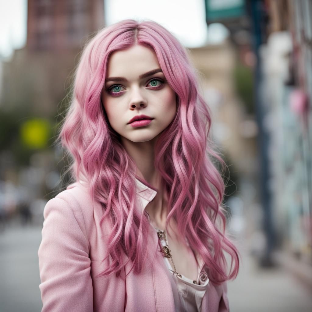 india eisley, cat woman with pink hair - AI Generated Artwork ...