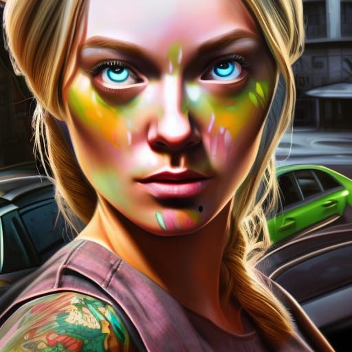 girl like on the screensaver of the game gta 5, matte painti...