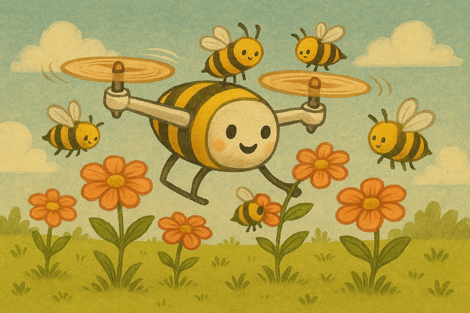 Drone-Bee Pollinating Flowers