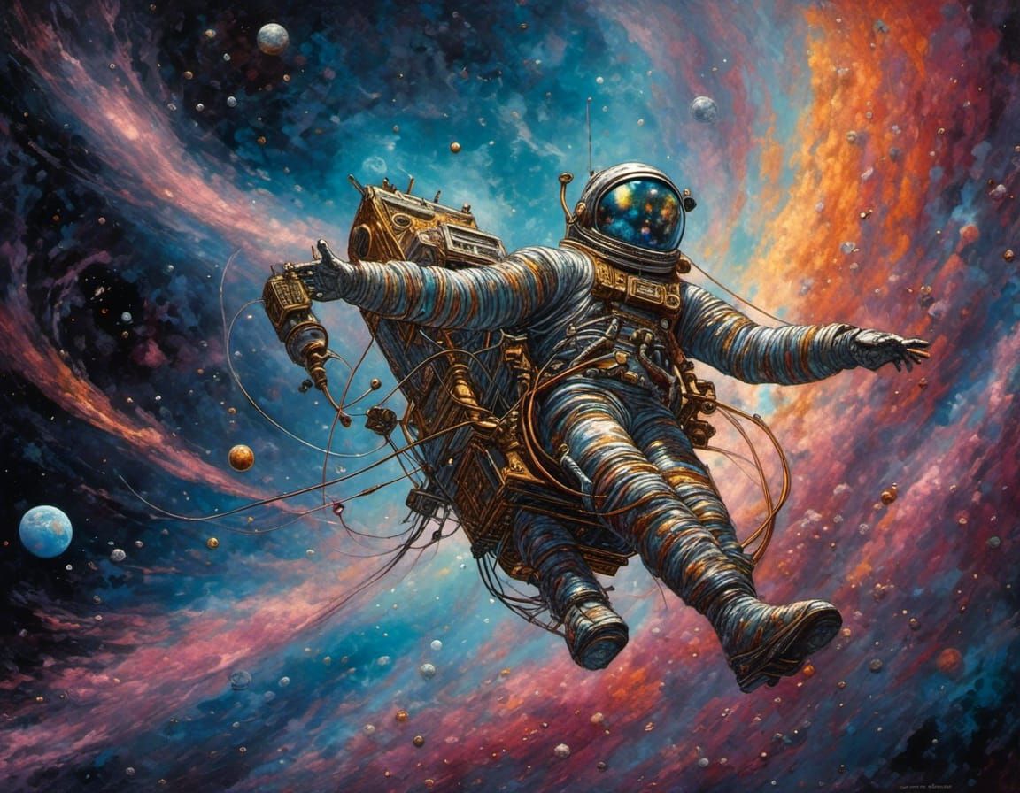 Astronaut Floating in Galaxy with Bionic Nebula
