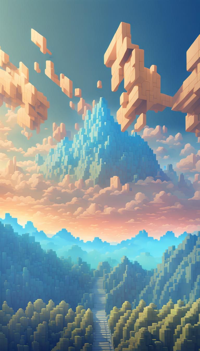 simple pixel art style, skyblue tone sky above mountain with Tiles in ...