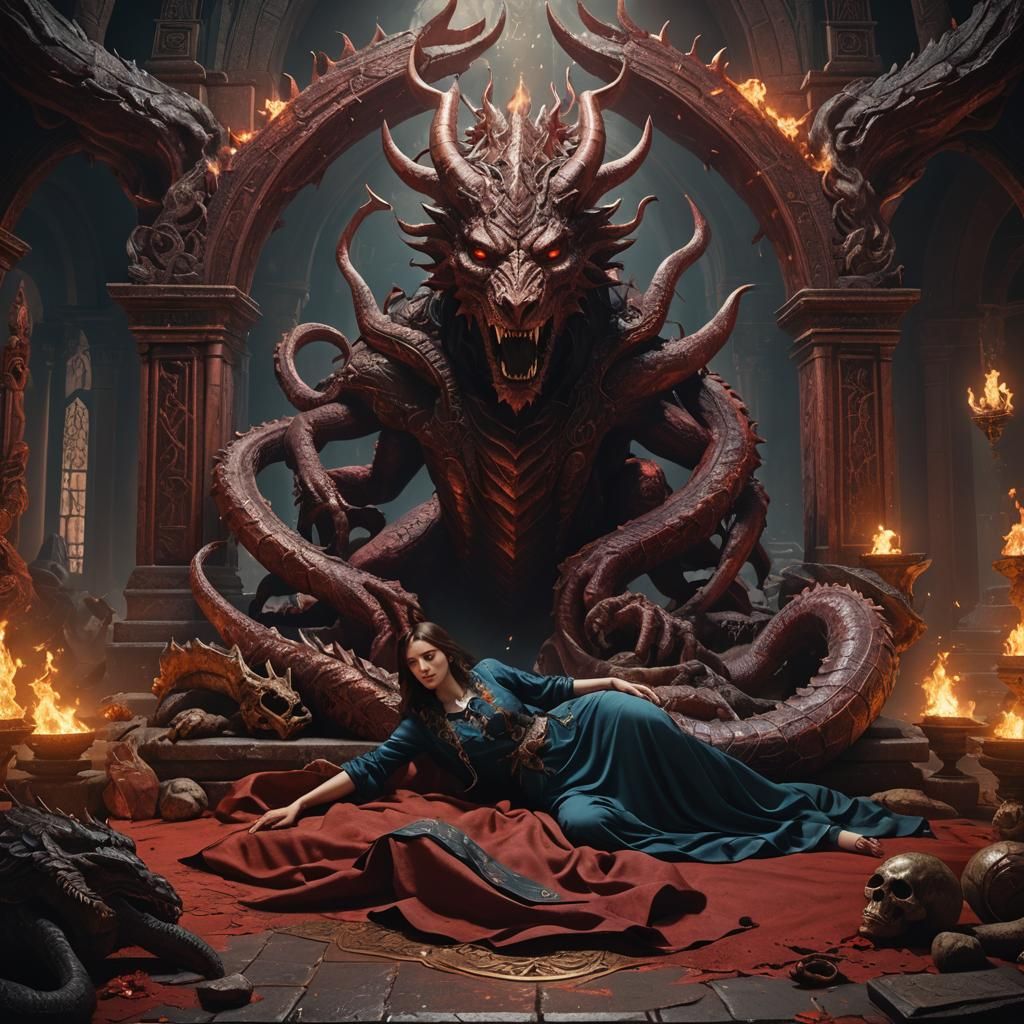 Woman on Altar Before Dragon God