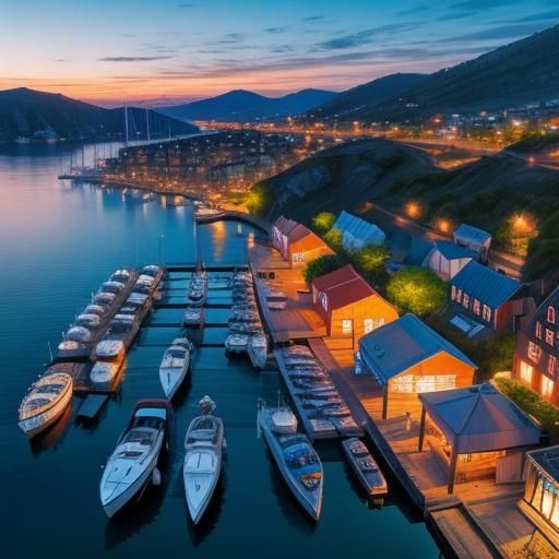 Drone view of a fantasy harbour full of boats. Beautiful lan...