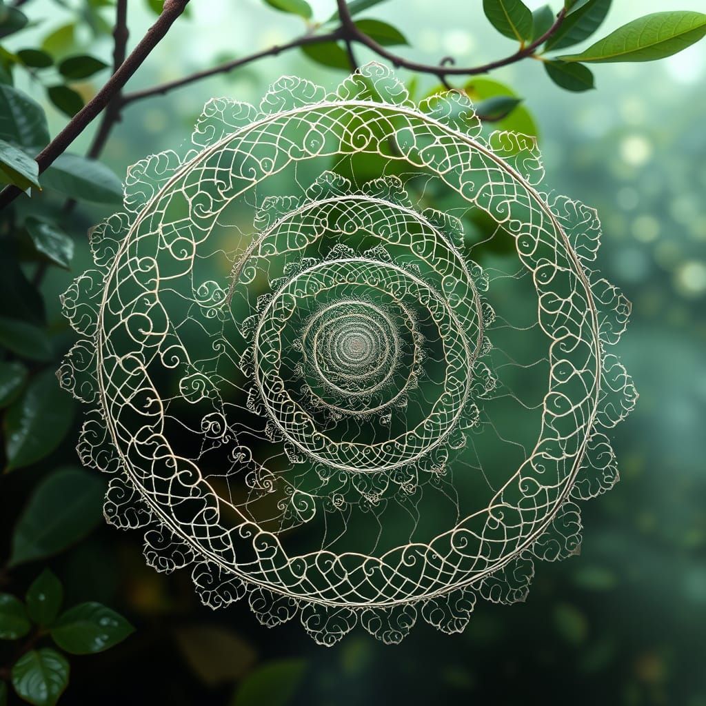 Spiral Dance of Interconnected Whorls in Lush Foliage