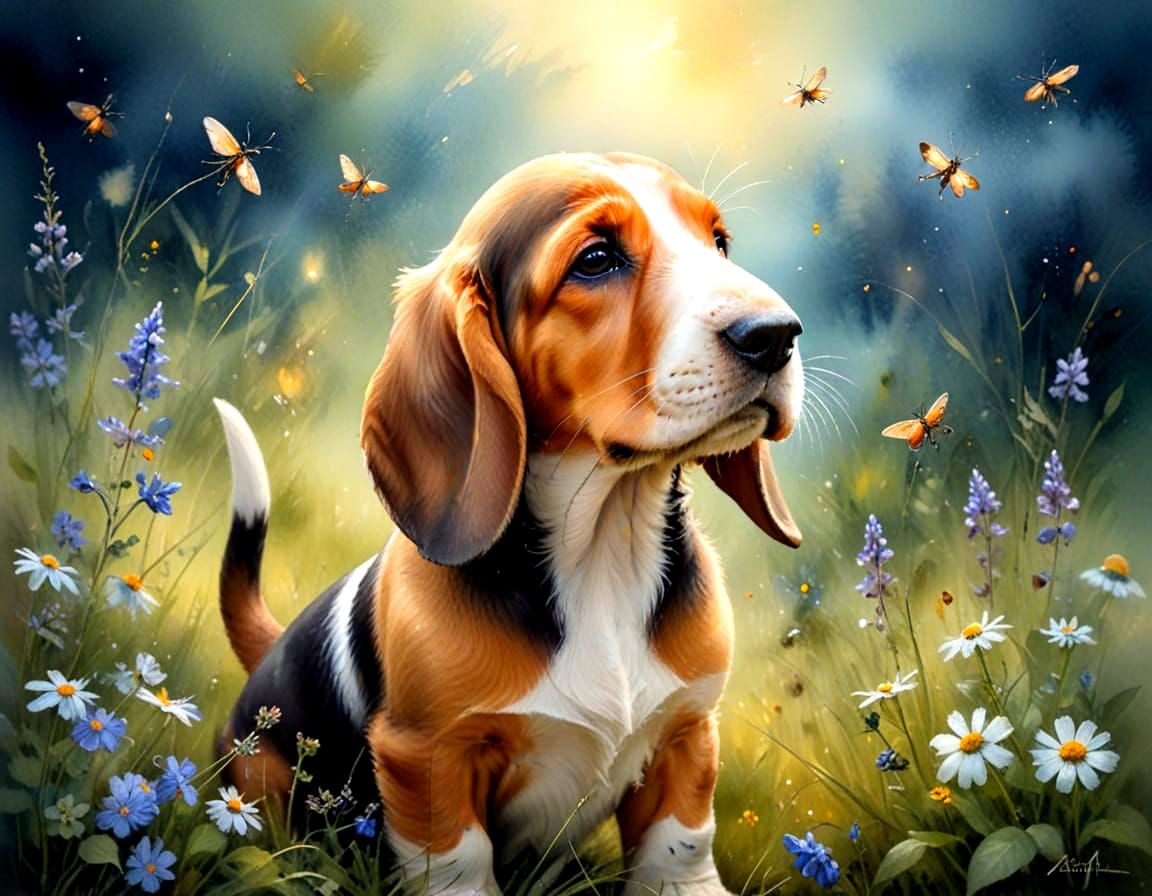 Curious Basset hound puppy  by @Andy