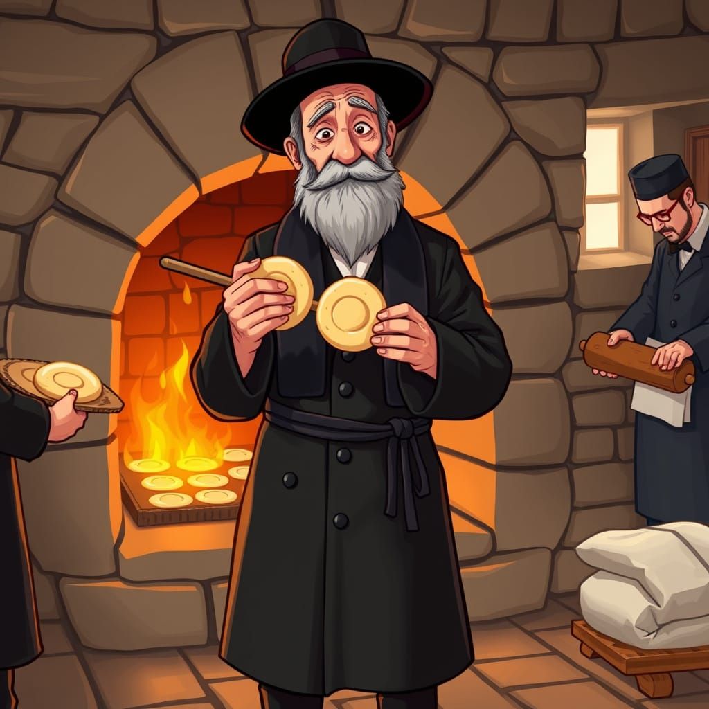 Hasidic Man Baking Matzah: A Digital Illustration