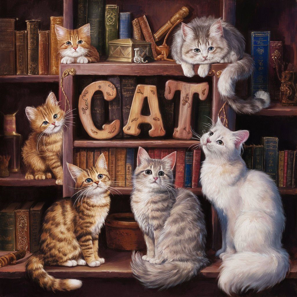 Bookcase Cats, a series, ideogram