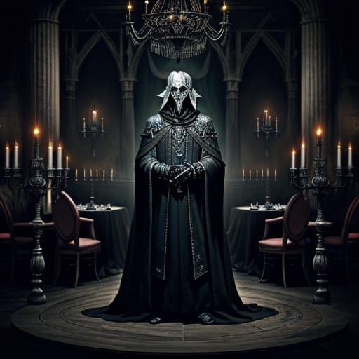 Dark Elf Vampire in Elegant Macabre Setting - AI Art