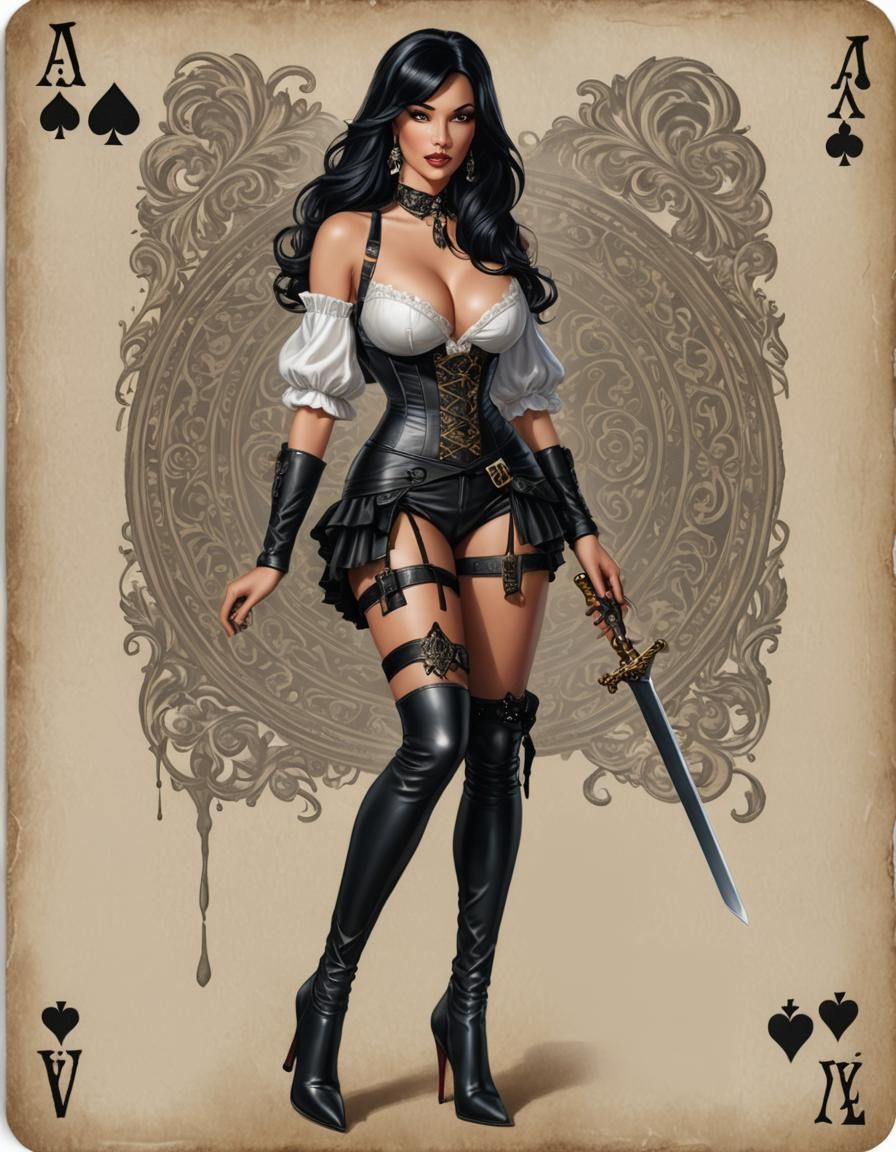 Ace of black spades pinup girl with black hair