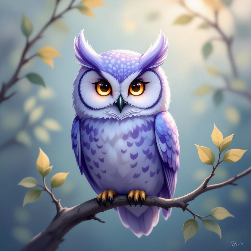 Porcelain Owl with Golden Eyes in Surreal Style