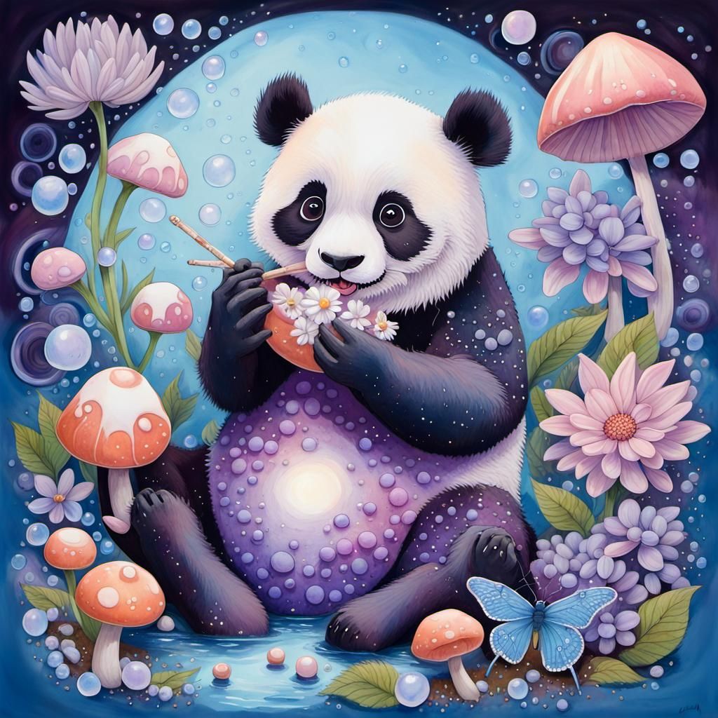 Panda's Candyland Feast: A Gouache Wonderland