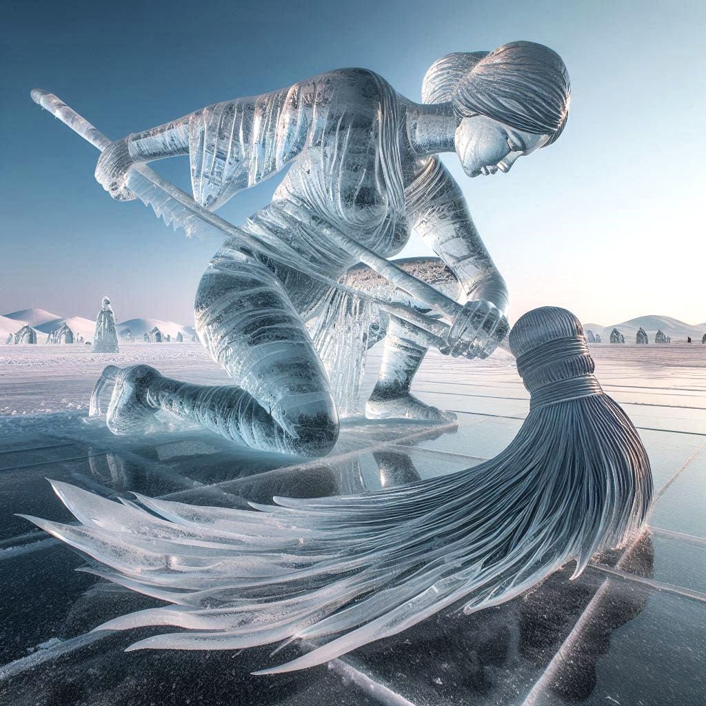 Ice sculpture with broom