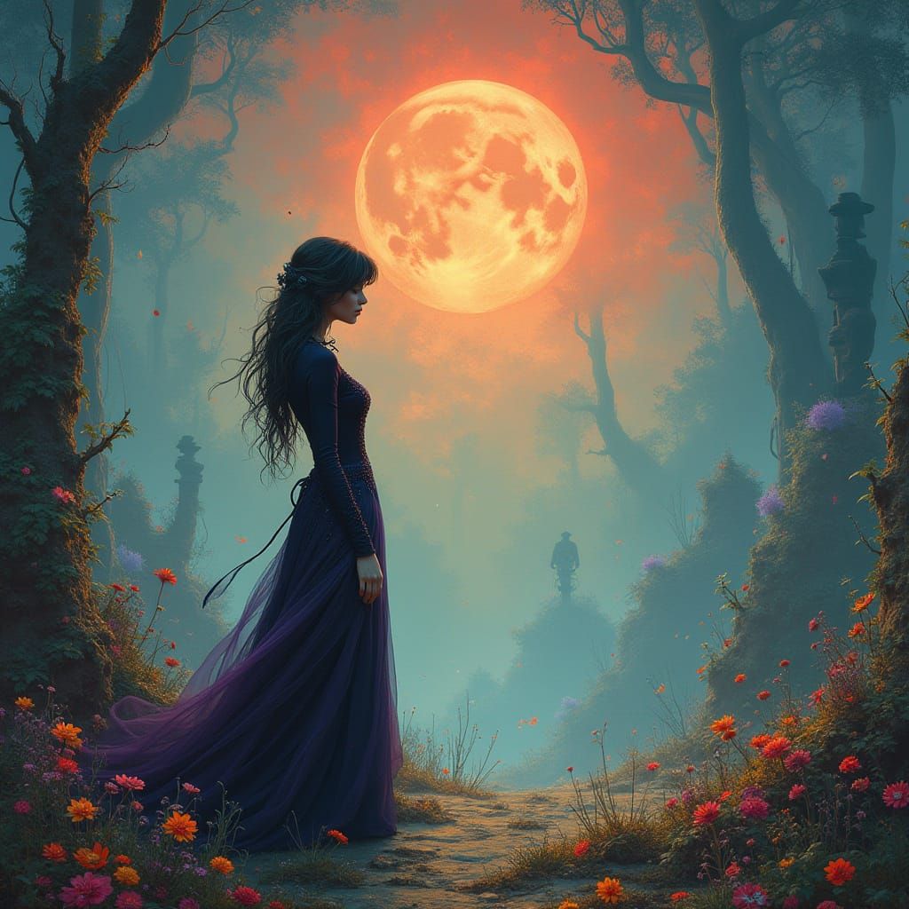 Dreamlike Woman in Futuristic Sci-Fi Landscape