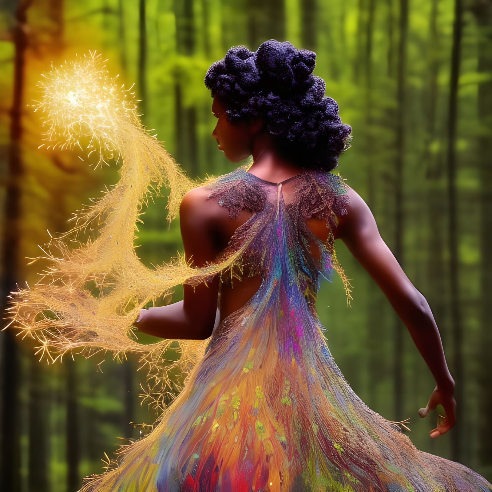 Ethereal Forest Elemental in Polychromatic Fractal Art