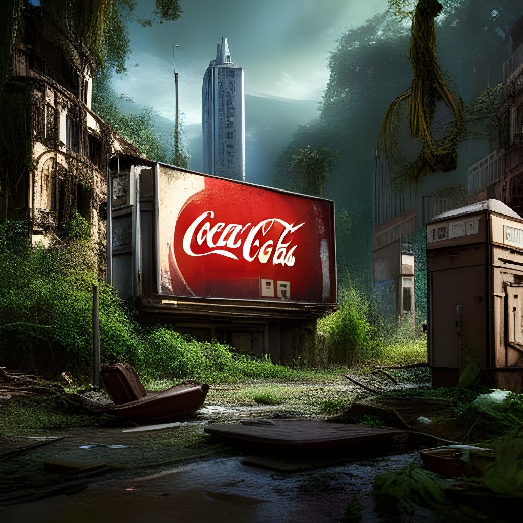 Completly Overgrown Abandoned city with Coca Cola Billboard  by @Francesco