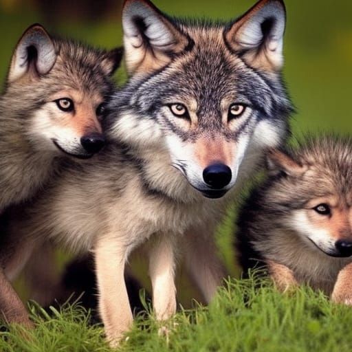 cute stary wolf and pups