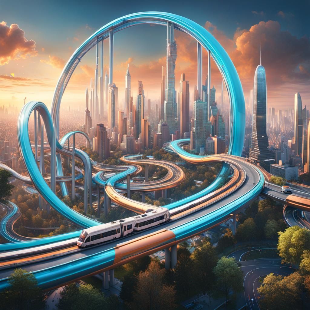 Roller Coaster over the city - AI Generated Artwork - NightCafe Creator