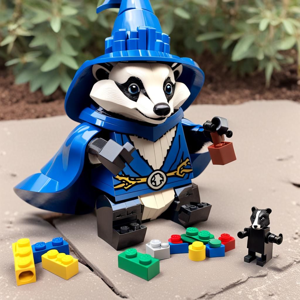 Wizard Badger playing with Legos