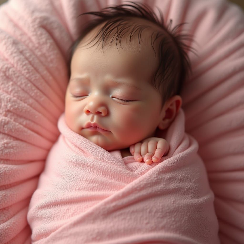 Serene Baby Portrait in Whimsical Art Nouveau Style