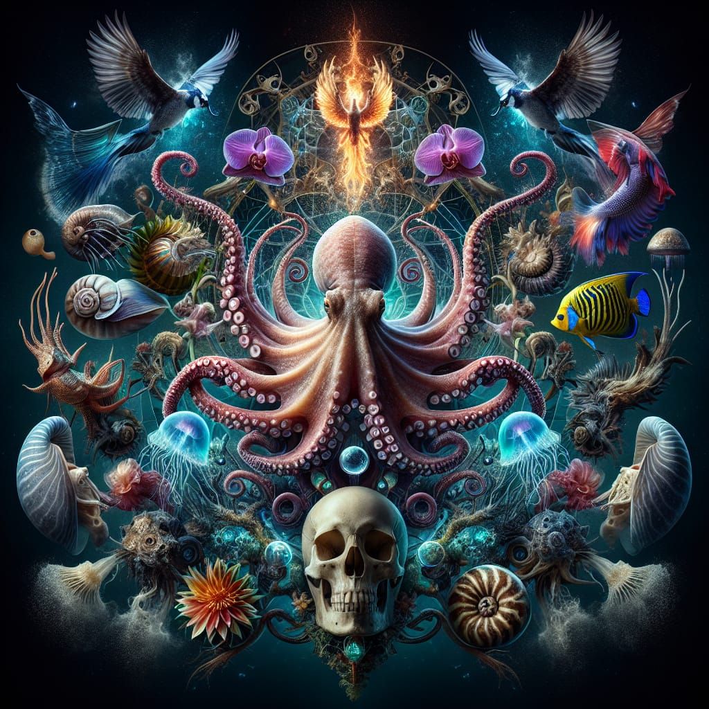 Bioluminescent Octopus Orchestra in Hyperrealistic Detail