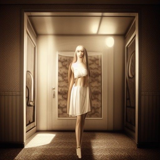 Perfect woman inside of creepy Hotel photo hyper realistic 4...