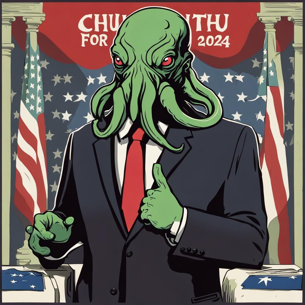 Cthulhu, political poster, business suit, "Cthulhu For President 2024