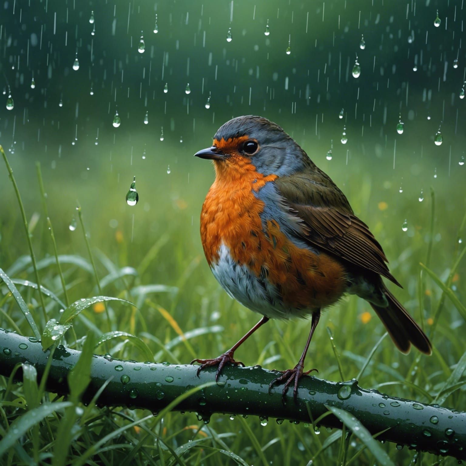 A fantastical scene unfolds as a plump robin with a luminous...