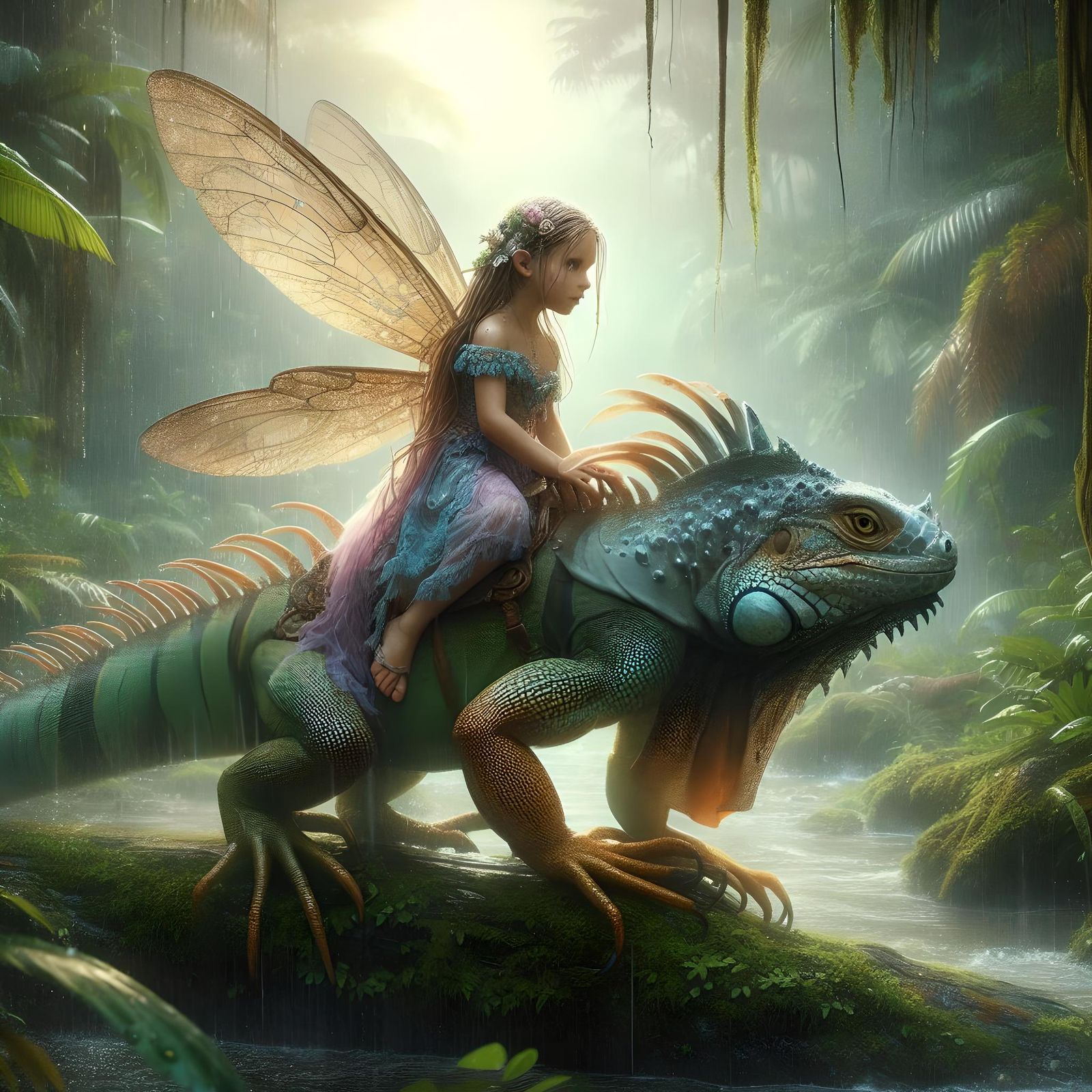 Fairy riding iguana 2