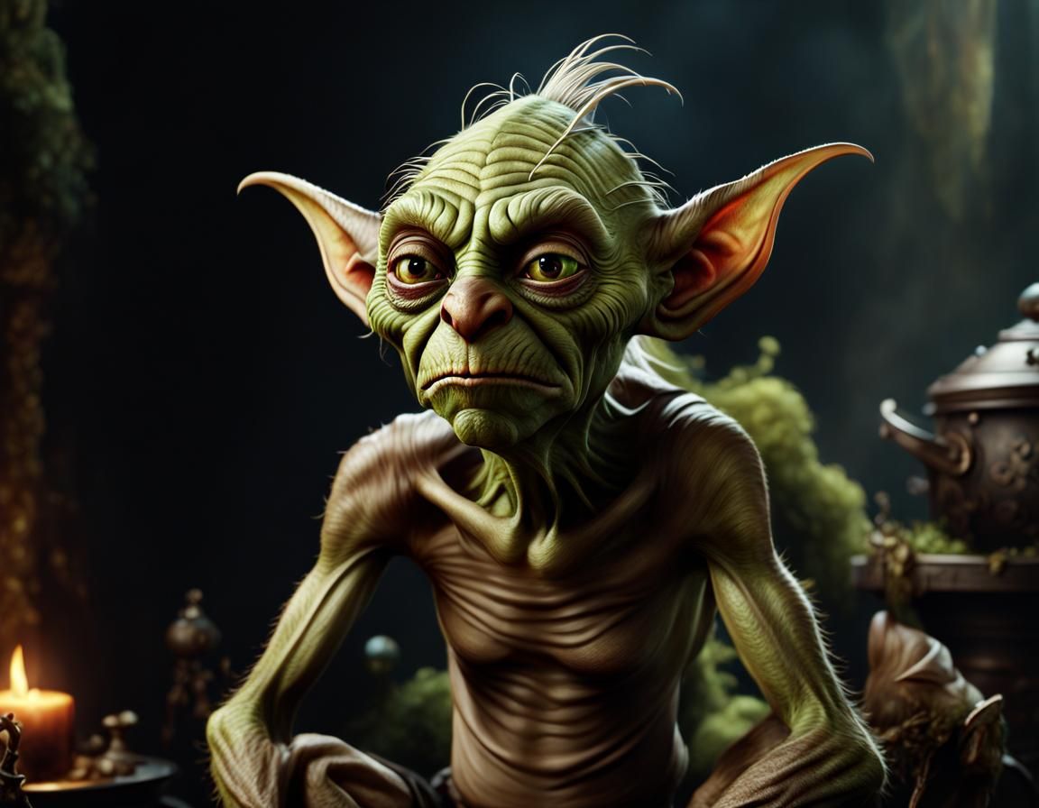 disgusting mischievious warty ugly smelling male goblin full body